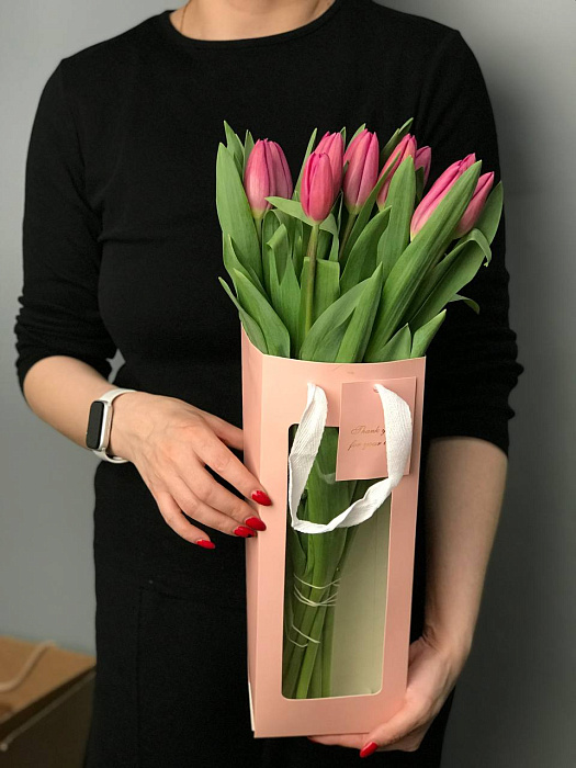 Tulips in a gift box