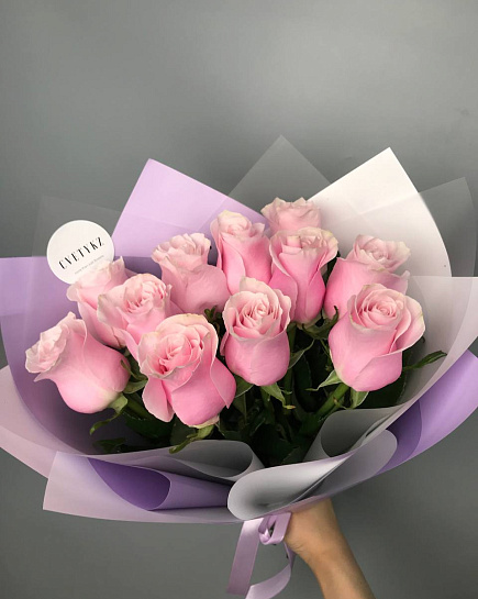 Монобукет из розовых голландских роз 11 шт  с доставкой по Астане