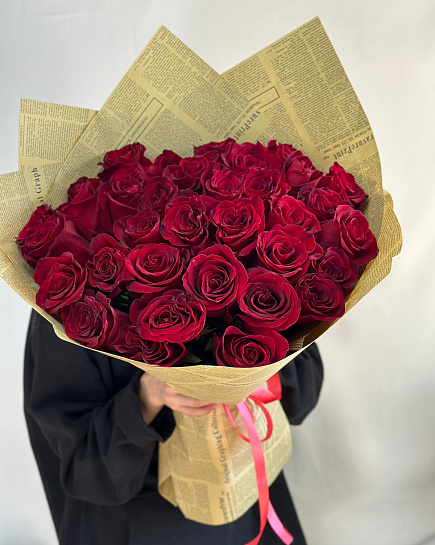 Bouquet of 35 red roses flowers delivered to Aktau