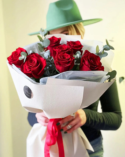 Bouquet of Bouquet of 7 red roses flowers delivered to Almaty