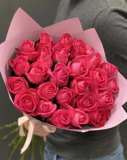 Bouquet of 25 pink roses 80 cm flowers delivered to Almaty