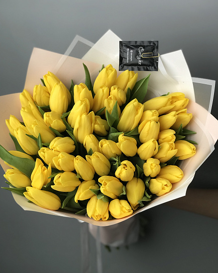 Bouquet of Bouquet of yellow tulips 51 pcs flowers delivered to Astana