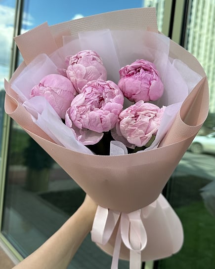 Пионы 5шт  с доставкой по Астане
