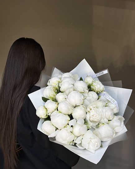 Bouquet of 25 white peonies flowers delivered to Astana