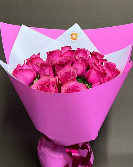 Букет из 15 голландских малиновых роз с доставкой по Алматы