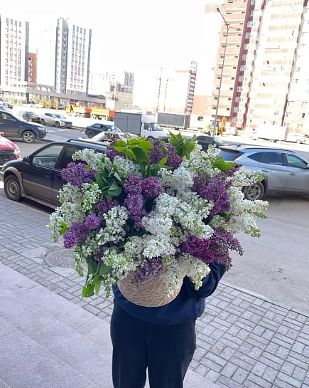 Сиреневое облако в корзине с доставкой по Астане