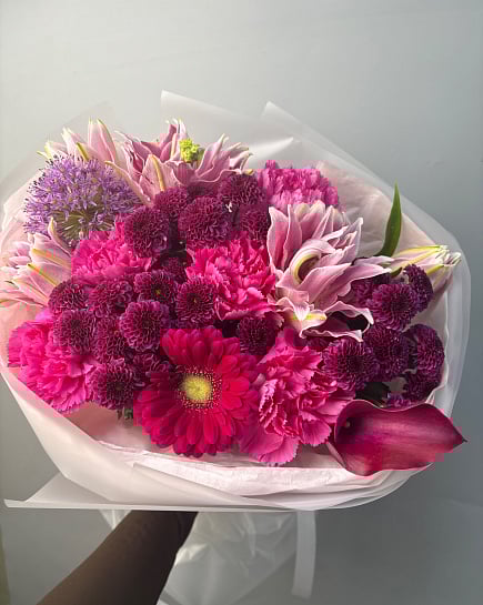 Яркий микс из лилий и гербер с доставкой по Астане