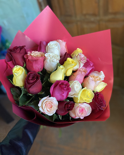 Bouquet of Rainbow roses flowers delivered to Kostanay.