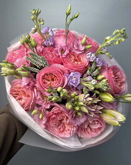 Розовый шарм с пионовидными розами с доставкой по Астане