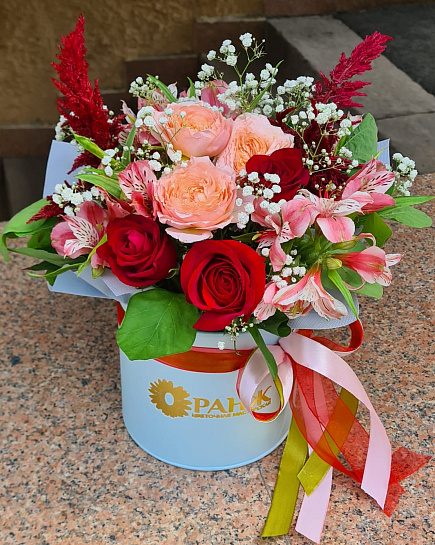 Bouquet of Peony roses in a hat box flowers delivered to Almaty