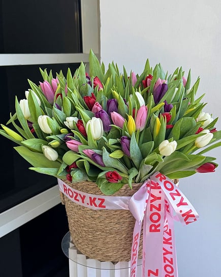 WOW Корзина 101 тюльпан микс  с доставкой по Астане