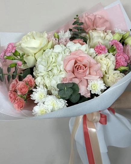 Catherine's bouquet of roses, hydrangeas and carnations with delivery to Almaty