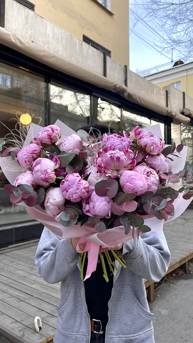 Author's bouquet of peonies and eucalyptus Author's bouquet of peonies and eucalyptus