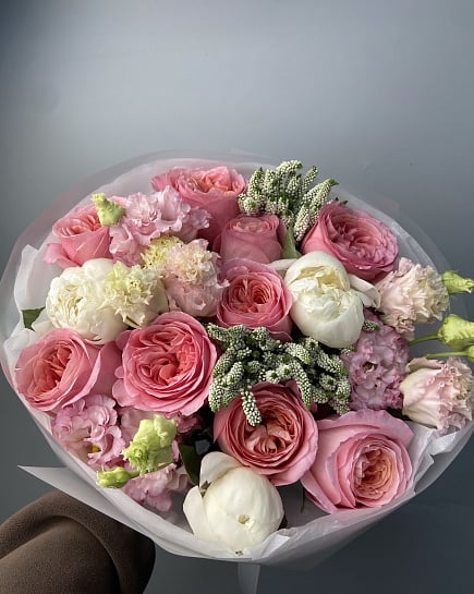 Нежный букет из пионовидных роз и эустомы с доставкой по Астане