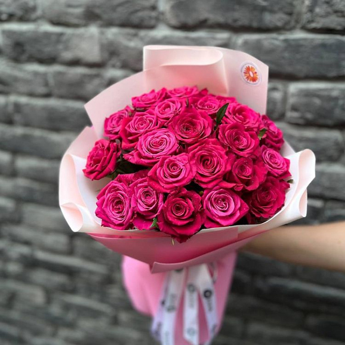 Bouquet of 21 crimson roses in Almaty