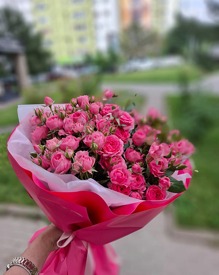 Розовое облако из кустовых роз с доставкой по Алматы