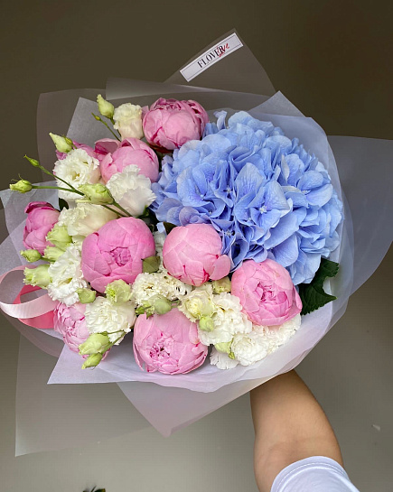 Bouquet of Hydrangeas, peonies and eustoma flowers delivered to Astana
