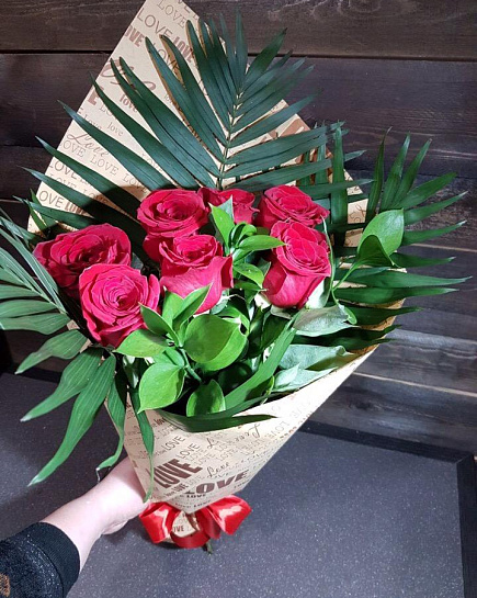 Bouquet of Roses with greenery flowers delivered to Zhetisay