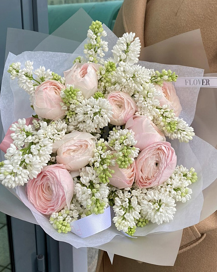 Bouquet of Bouquet of ranunculi and lilacs flowers delivered to Astana