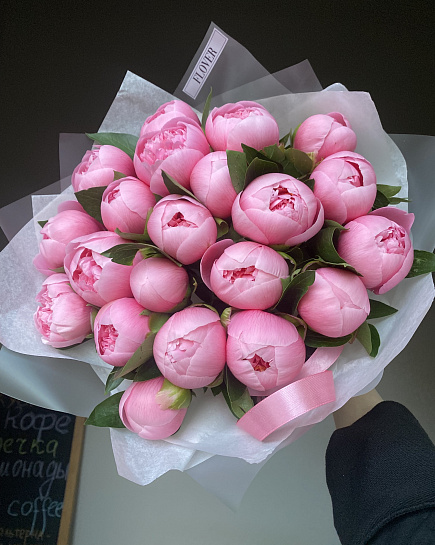 Bouquet of 21 Salmon peony flowers delivered to Astana