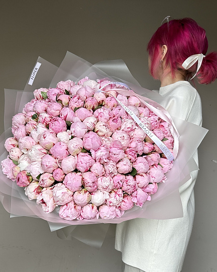 Bouquet of 101 pink peonies flowers delivered to Astana