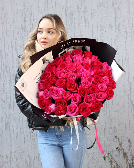 51 красная голландская роза 50см  с доставкой по Алматы