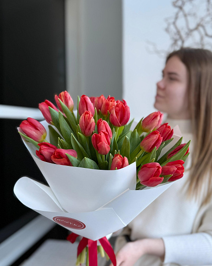 Bouquet of 25 red tulips with delivery to Astana