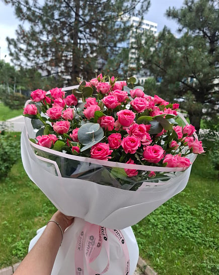 Розовое облако из кустовых роз с доставкой по Алматы