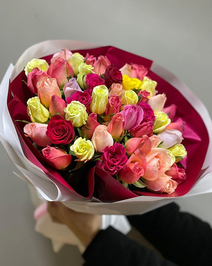 Bouquet of 51 mix of roses flowers delivered to Aktau
