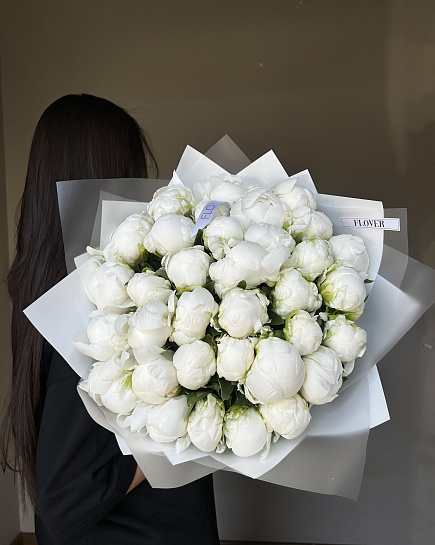 Bouquet of 35 white peonies flowers delivered to Astana