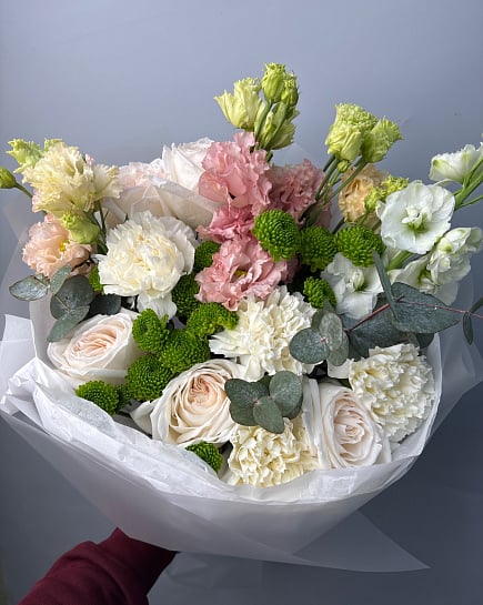 Пастельная гармония с розами и эустомой с доставкой по Астане