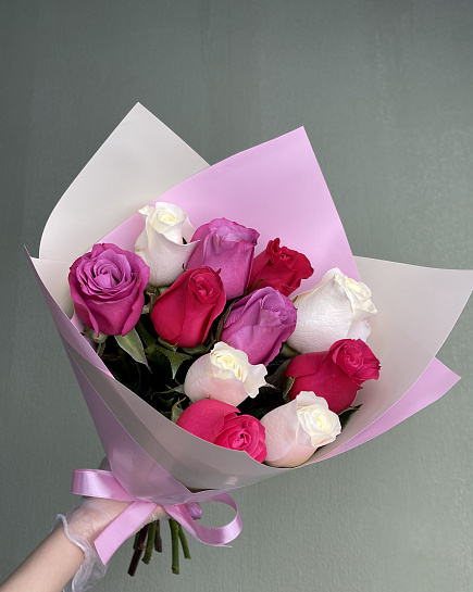 Bouquet of 11 assorted roses flowers delivered to Astana