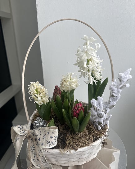 Весенняя корзина с гиацинтами с доставкой по Астане