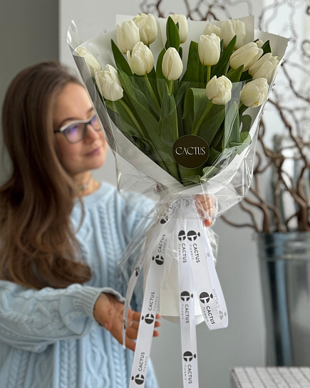 Mono bouquet of tulips WHITE (15 pcs) with delivery to Astana