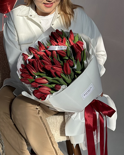 Моно букет из красных тюльпан с доставкой по Астане