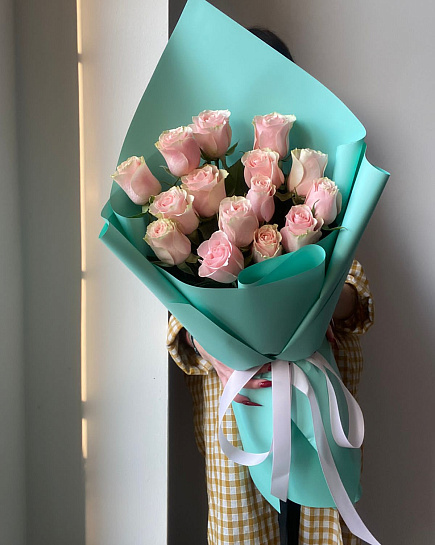 Pink roses 15 pcs with delivery to Almaty