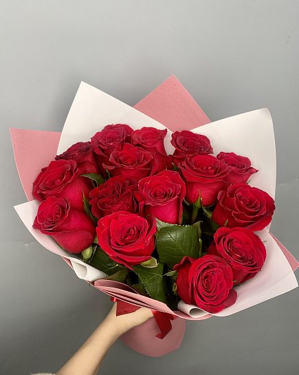 Bouquet of 15 red roses flowers delivered to Astana