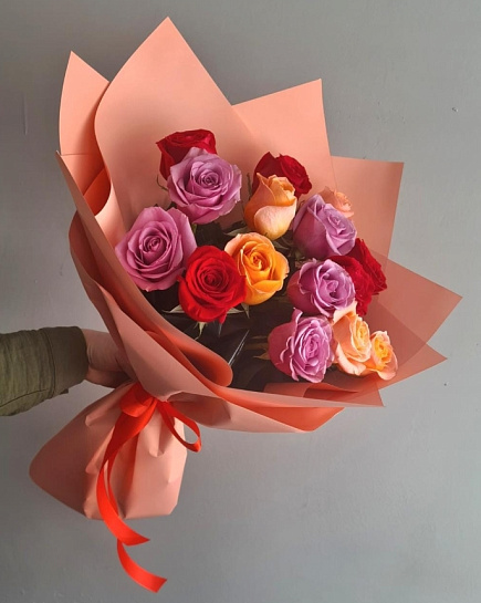 Bouquet of 15 roses mix and decoration at the discretion of the florist flowers delivered to Aktobe