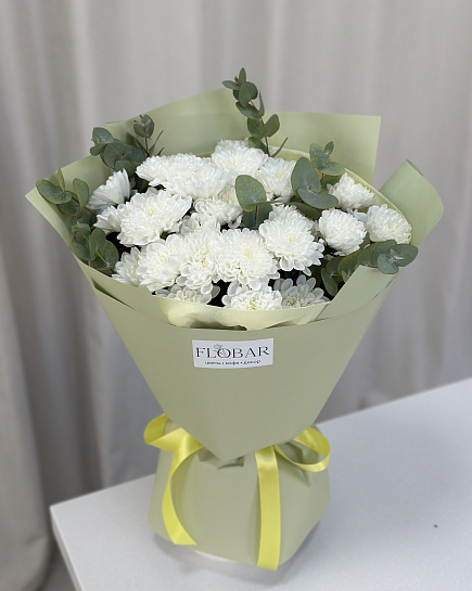 Bouquet of Chrysanthemum with eucalyptus flowers delivered to Astana