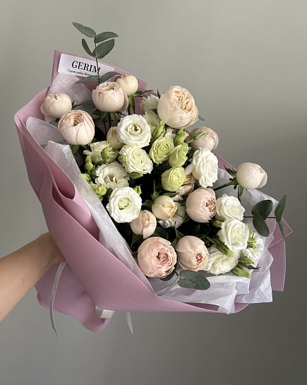 Пастельная гармония с пионовидными розами с доставкой по Астане