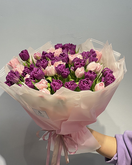 Bouquet of peony tulips flowers delivered to Astana