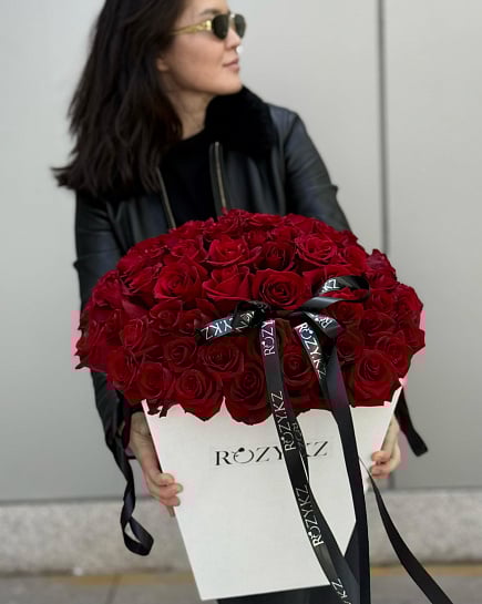 51 red rose in trend transport with delivery to Astana