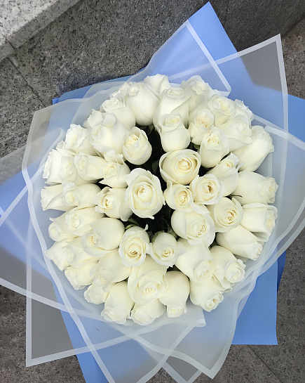 Bouquet of White roses 51 pcs flowers delivered to Zhezkazgan