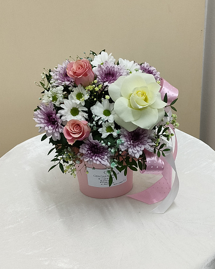 Bouquet of Delicate mix in a pink box flowers delivered to Aralsk