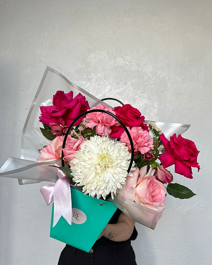 Bouquet of Bright handbags with an interesting composition flowers delivered to Pavlodar