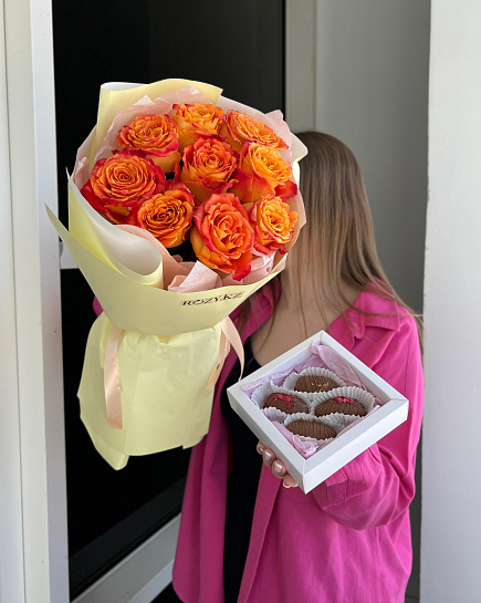 Bouquet of Combo of 9 roses and dates flowers delivered to Astana