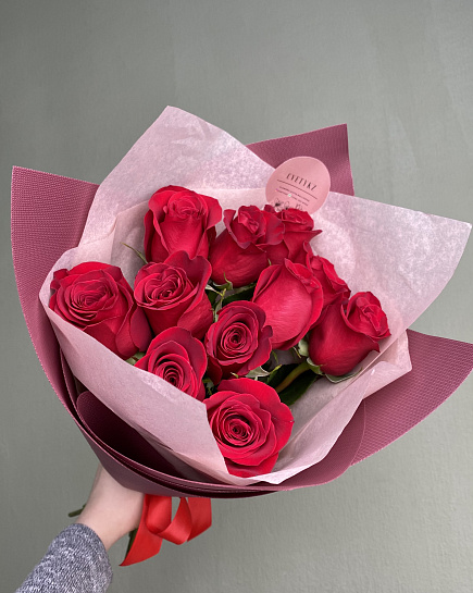 Bouquet of 11 red roses flowers delivered to Astana