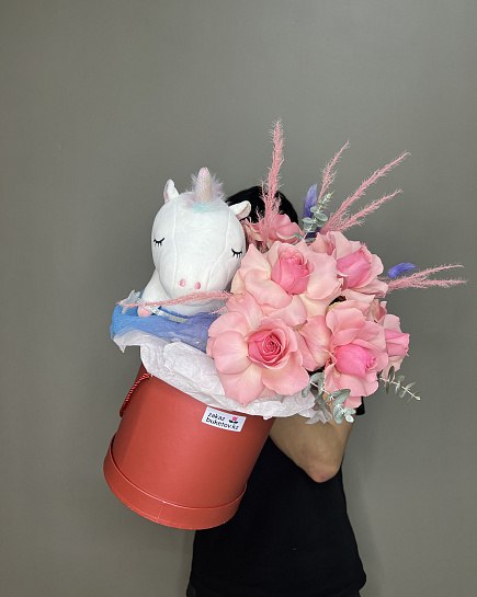 Bouquet of Unusual composition with a toy flowers delivered to Shymkent