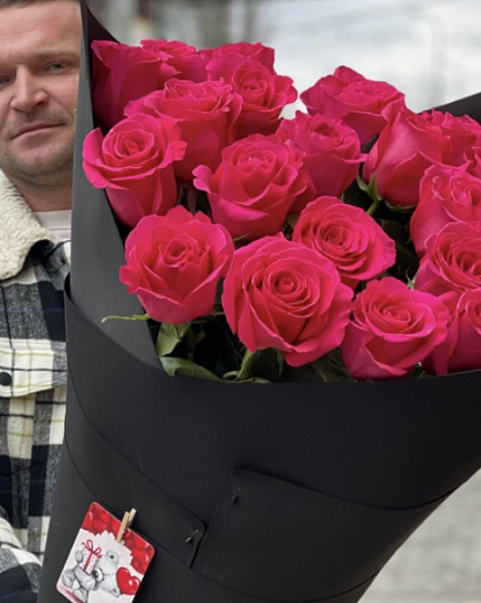 25 высоких розовых роз с доставкой по Алматы