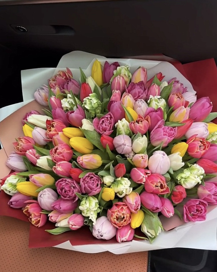 Bouquet of Mix of 101 Spring Tulips flowers delivered to Almaty